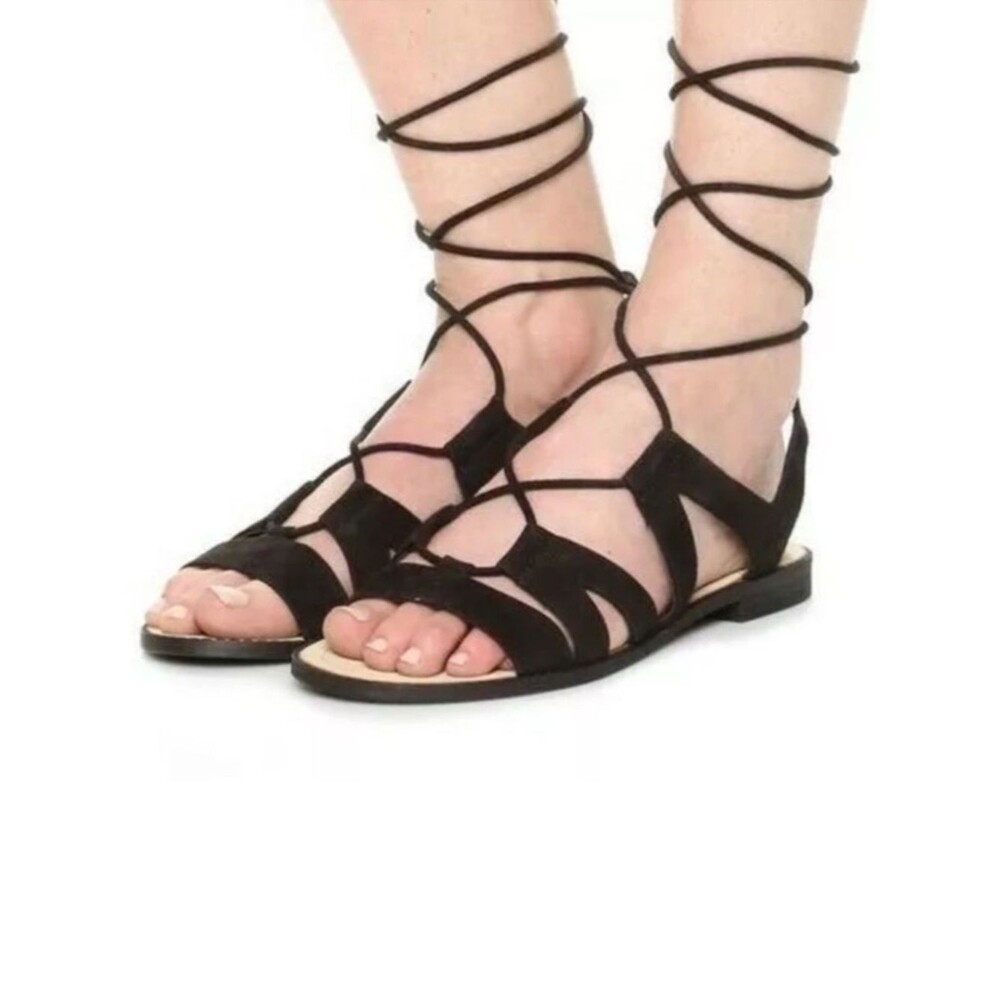 Rebecca Minkoff Women's Gladiator Lace Up Sandals Size 7 Black Suede Bohemian